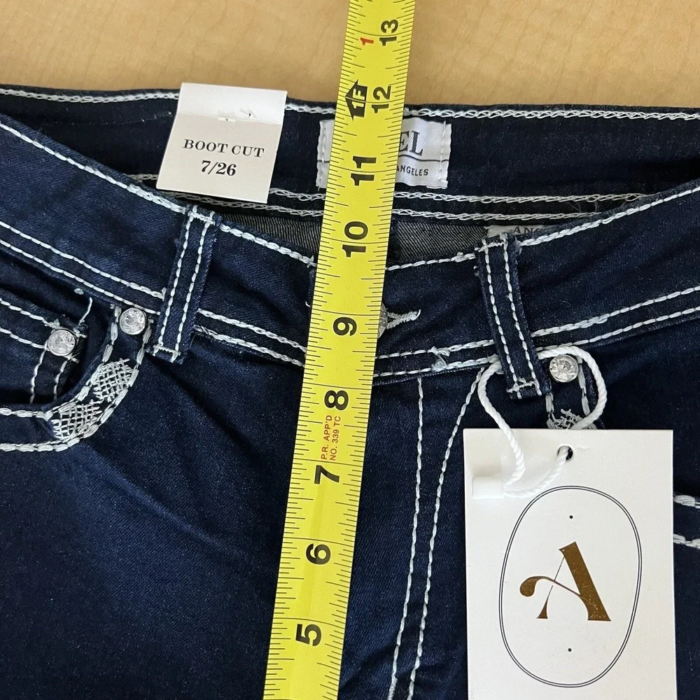 Angel Womens Stretch Jeans Sz 7/26 Navy Blue Embellished/Rhinestone Boot Cut NWT